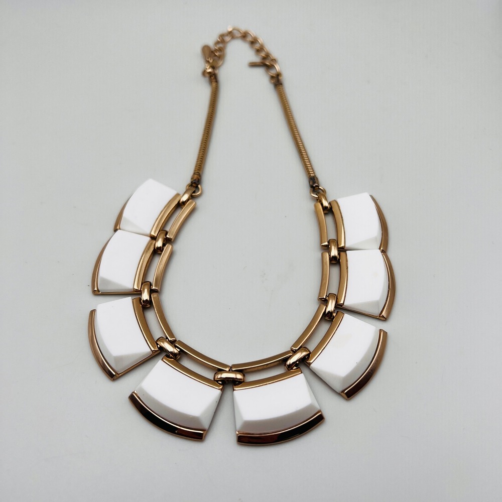 Monet Vintage White Thermoset Bib Statement Necklace Geometric Modernist